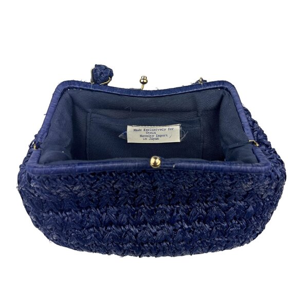 Navy Straw Handbag with Silver Hardware - Picture 4 of 5